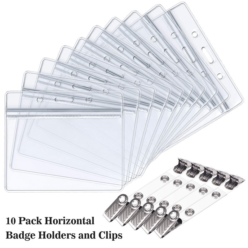 Kaptron ID Badge Holder with Metal Badge Clips â€“ Waterproof Sealable Clear Plastic Horizontal ID Card Holder for Work ID, Key Card, Driverâ€™s License (Horizontal 10 Pack) - Image 2